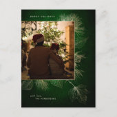 金ゴールド彫刻の冬の松の休日の写真 ポストカード (正面)