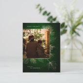 金ゴールド彫刻の冬の松の休日の写真 ポストカード (スタンド正面)