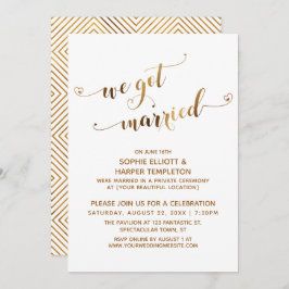 金ゴールド得We結婚した Post結婚のお祝い 招待状