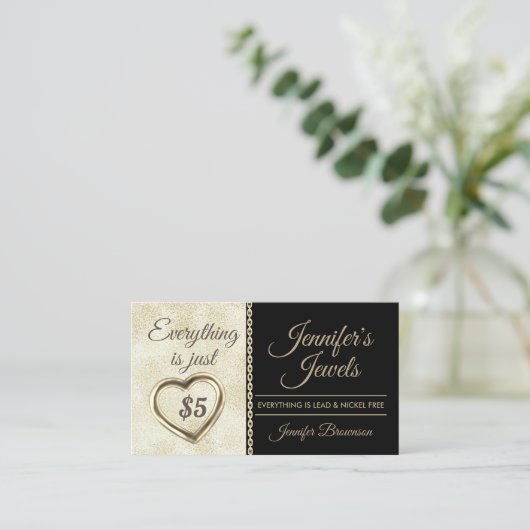 金ゴールド心情のある5ドルジュエリーアクセサリー 名刺 (スタンド正面)