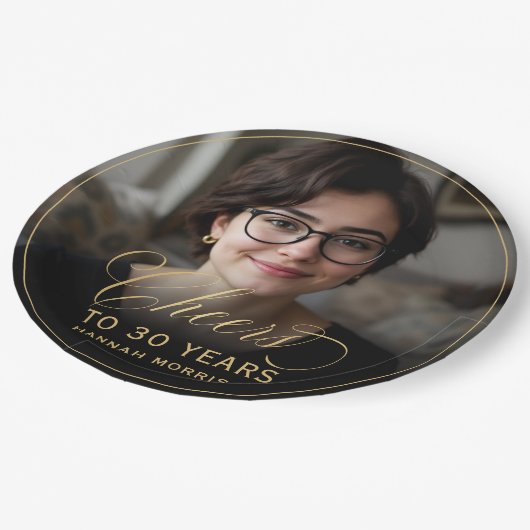 金ゴールド応援から30年カスタムの写真誕生日 ペーパープレート (アングル)