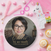 金ゴールド応援から40年カスタムの写真誕生日 ペーパープレート (パーティー)