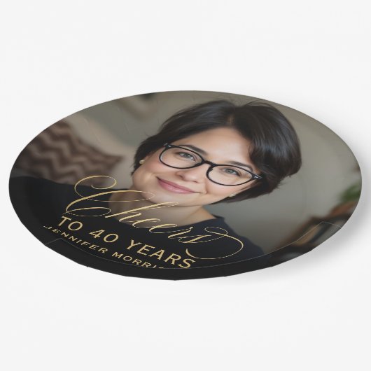 金ゴールド応援から40年カスタムの写真誕生日 ペーパープレート (アングル)