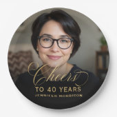 金ゴールド応援から40年カスタムの写真誕生日 ペーパープレート (正面)