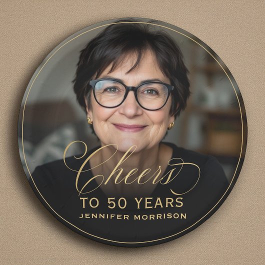 金ゴールド応援から50年カスタムの写真誕生日 ペーパープレート