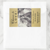 金ゴールド応援を愛結婚のフォトワインボトル 長方形シール (バッグ)