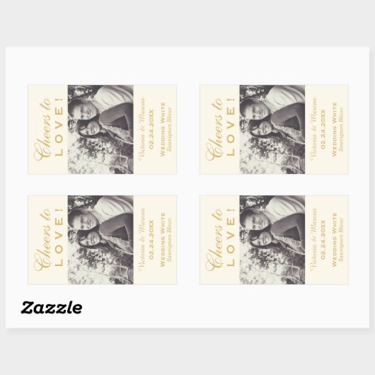 金ゴールド応援を愛結婚のフォトワインボトル 長方形シール (シート)