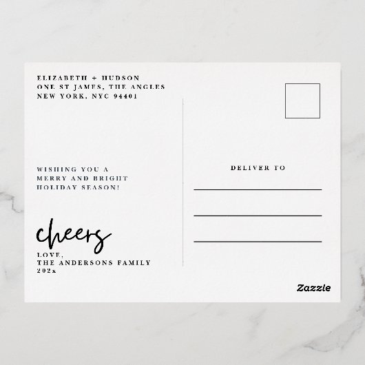 金ゴールド応援クラシックレタリング赤グラデーション写真 箔シーズンポストカード (裏面)