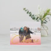 金ゴールド応援クラシックレタリング赤グラデーション写真 箔シーズンポストカード (立ち正面)