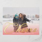 金ゴールド応援クラシックレタリング赤グラデーション写真 箔シーズンポストカード (正面)