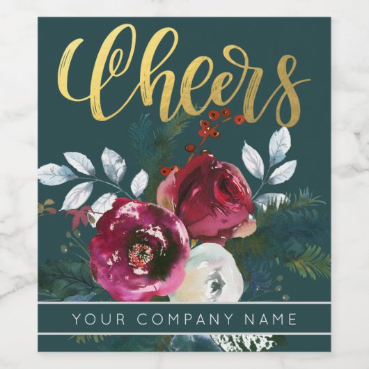 金ゴールド応援冬のバラクリスマスギフト企業の ワインラベル (シングルラベル)