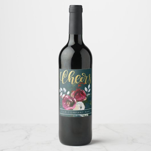 金ゴールド応援冬のバラクリスマスギフト企業の ワインラベル (正面)