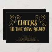 金ゴールド応援新年のイブパーティの招待状 招待状 (正面/裏面)