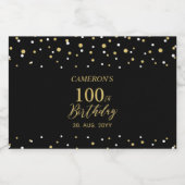 金ゴールド応援100年、100歳の誕生日パーティー スパークリングワインラベル (シングルラベル)