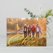 金ゴールド応援 |クリスマスクラシック家族の写真 箔シーズンカード (立ち正面)