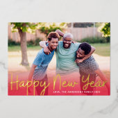 金ゴールド応援 |赤グラデーション新年の写真 箔シーズンカード (正面)