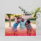 金ゴールド応援 |赤グラデーション新年の写真 箔シーズンカード (立ち正面)