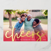 金ゴールド応援 |赤グラデーションMerry Christmas Photo 箔シーズンカード (正面)