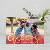 金ゴールド応援 |赤グラデーションMerry Christmas Photo 箔シーズンカード (立ち正面)