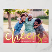 金ゴールド応援 |赤グラデーションMerry Christmas Photo 箔シーズンポストカード (正面)