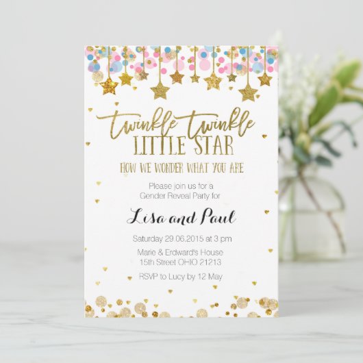 金ゴールド性別による招待の表示 招待状 (スタンド正面)