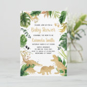 金ゴールド恐竜のベビーシャワー 招待状 (スタンド正面)