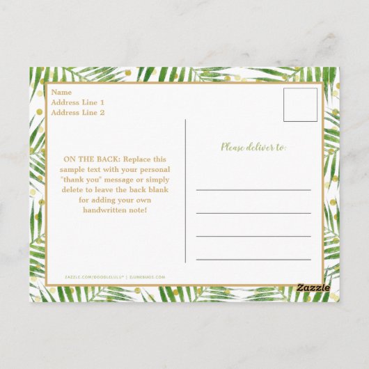 金ゴールド恐竜の熱帯性ベビーシャワーありがとう ポストカード (裏面)