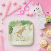 金ゴールド恐竜の赤ちゃんシャワー ペーパープレート (パーティー)