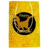 金ゴールド恐竜の隠れハッピーバースデー! ミディアムペーパーバッグ (正面)