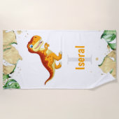 金ゴールド恐竜 ビーチタオル (正面)