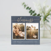 金ゴールド恵みダークブルークリスマスフォトホリデー シーズンカード (スタンド正面)