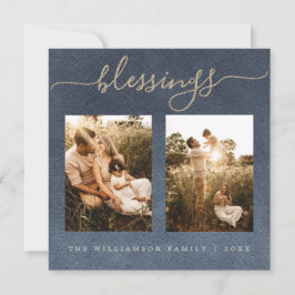 金ゴールド恵みダークブルークリスマスフォトホリデー シーズンカード