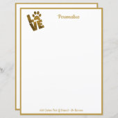 金ゴールド愛あなたのペットの手の印刷筆記用紙 (正面/裏面)