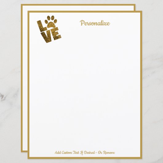 金ゴールド愛あなたのペットの手の印刷筆記用紙 (正面/裏面)