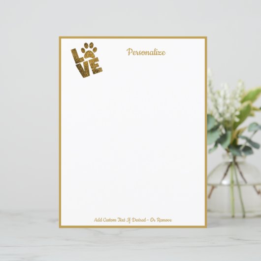 金ゴールド愛あなたのペットの手の印刷筆記用紙 (スタンド正面)