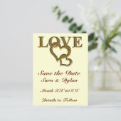 金ゴールド愛とハート日付はがきを保存 案内ポストカード (スタンド正面)