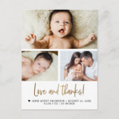 金ゴールド愛と感謝していベビー写真誕生のお知らせ ポストカード (正面)