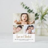 金ゴールド愛と感謝していベビー写真誕生のお知らせ ポストカード (スタンド正面)