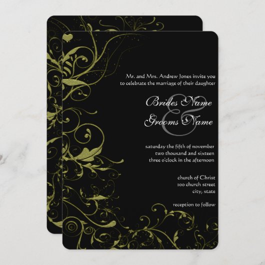 金ゴールド愛の鳥と渦巻結婚き 招待状 (正面/裏面)