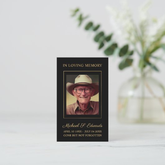 金ゴールド愛メモリ悔やみや弔慰葬儀サンキューカード 名刺 (スタンド正面)