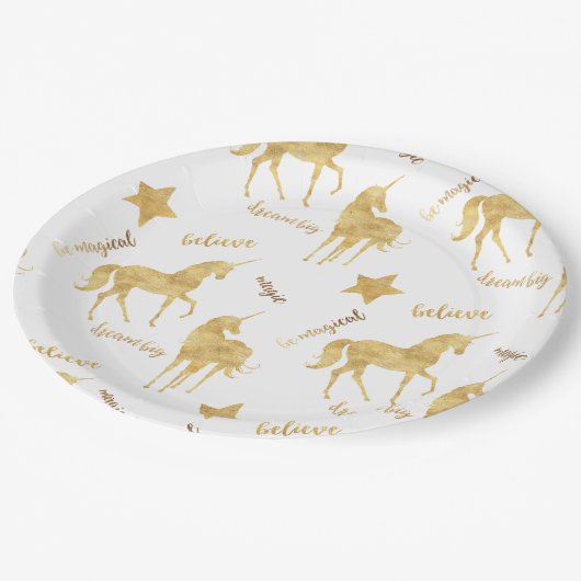金ゴールド感動的ユニコーン星 ペーパープレート (アングル)