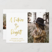 金ゴールド感動的写真卒業発表 案内状 (正面/裏面)