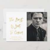 金ゴールド感動的写真卒業発表 案内状 (正面)