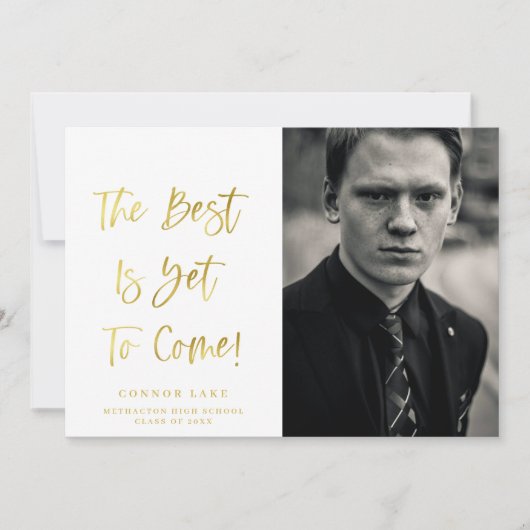 金ゴールド感動的写真卒業発表 案内状 (正面)