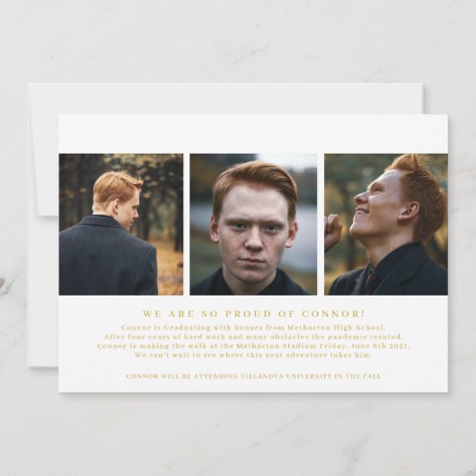 金ゴールド感動的写真卒業発表 案内状 (裏面)