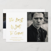 金ゴールド感動的写真卒業発表 案内状 (正面/裏面)