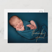 金ゴールド感謝していのスクリプト写真の誕生発表 案内ポストカード (正面/裏面)