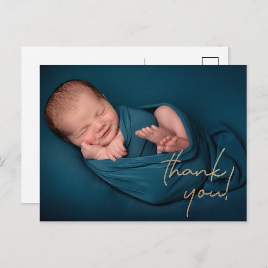 金ゴールド感謝していのスクリプト写真の誕生発表 案内ポストカード (正面/裏面)