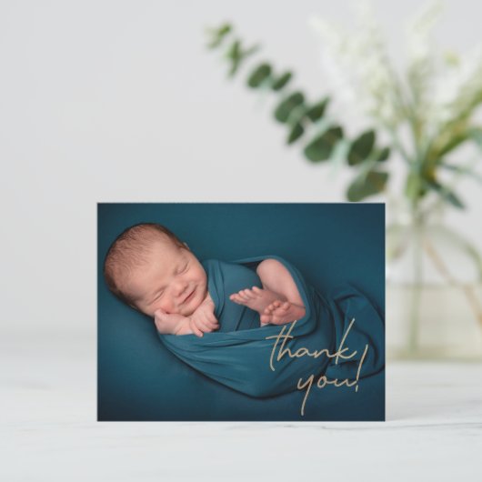 金ゴールド感謝していのスクリプト写真の誕生発表 案内ポストカード (スタンド正面)