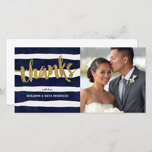 金ゴールド感謝していの写真結婚ありがとうありがとう サンキューカード (正面/裏面)